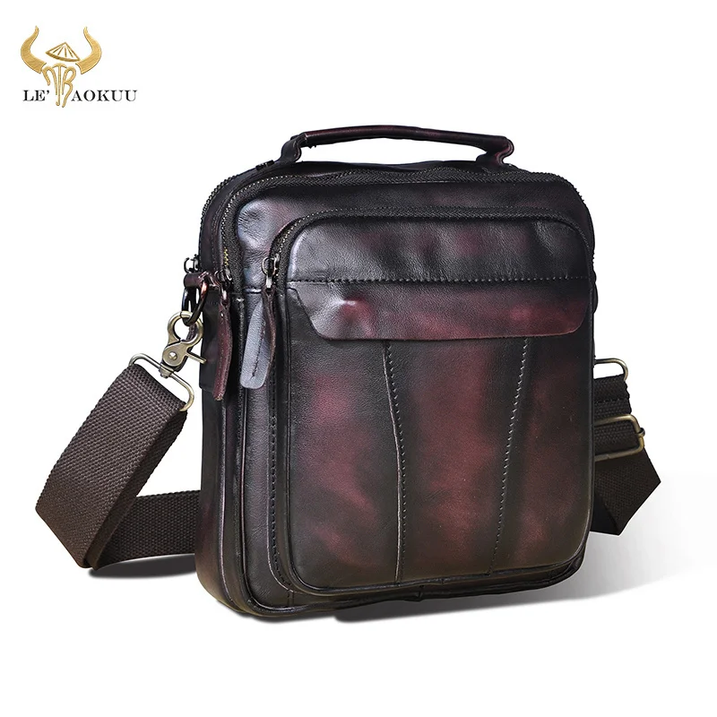 

Crazy Horse Leather Male Casual Design Shoulder Messenger bag Fashion Wine Cross-body Bag 8" Tablet Tote Mochila Satchel bag 149