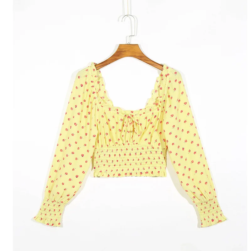 Летняя женская повседневная Укороченная рубашка с квадратным вырезом и бантом |