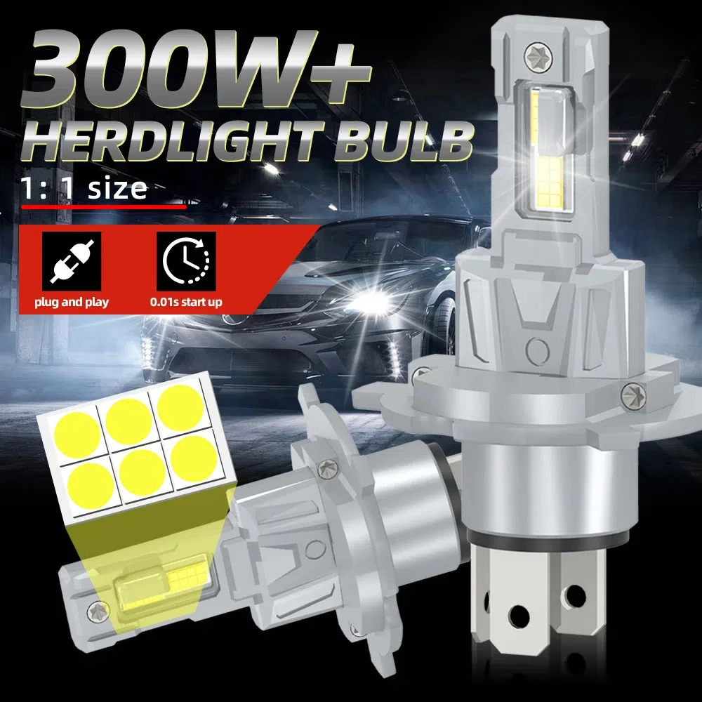 

Светодиодные Лампы Canbus H4 Для Фар, 300 Вт, 6000K, Сверхъяркие, 65000 Лм, Turbo CSP, Для H1 H7 H11 9005 9006 9012