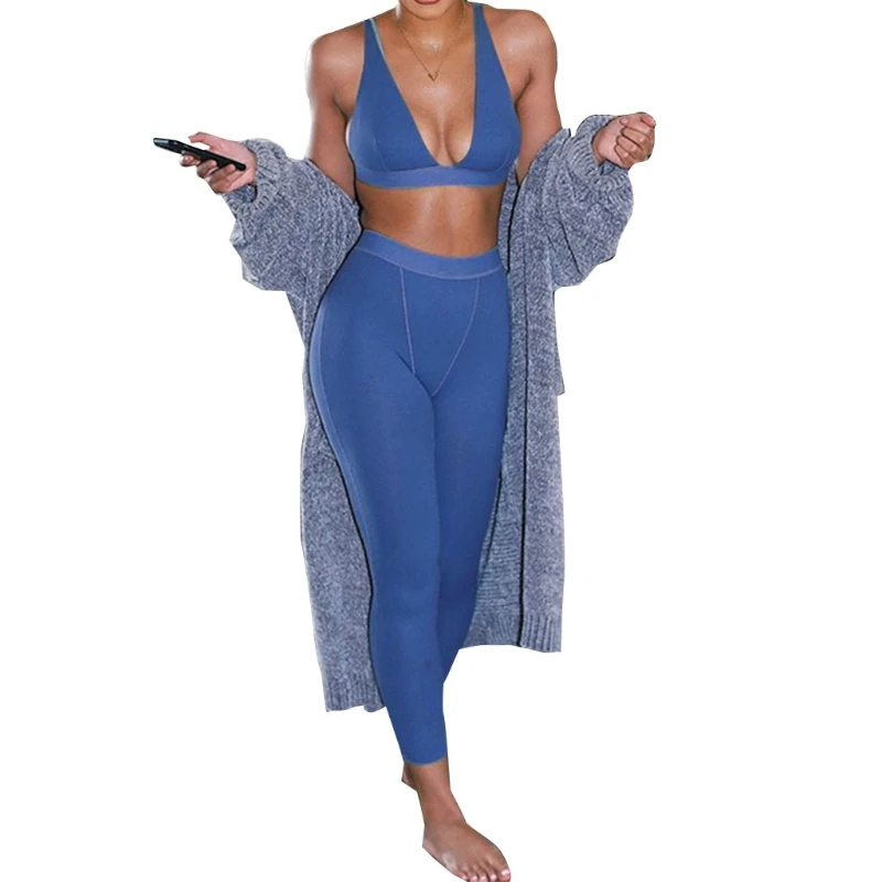 

Womens Sexy Casual 2 Piece Outfits Set Sleeveless V-Neck Crop for Tank Top with High Waist Leggings Solid Color Drop Shipping