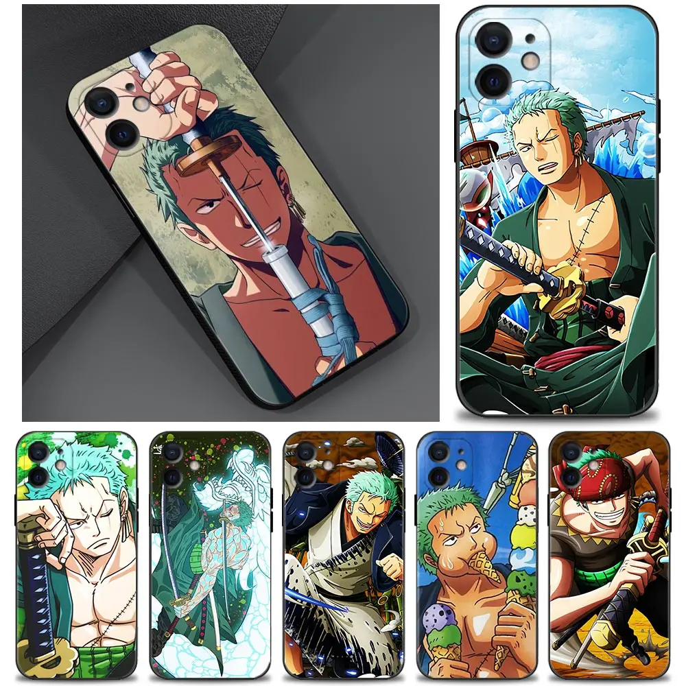

Phone Case for iPhone 12 13 11 pro max XR X XSmax 8 7 6 6s plus SE 5 5s Cover Silicone Funda Black Capa One Piece Roronoa Zoro