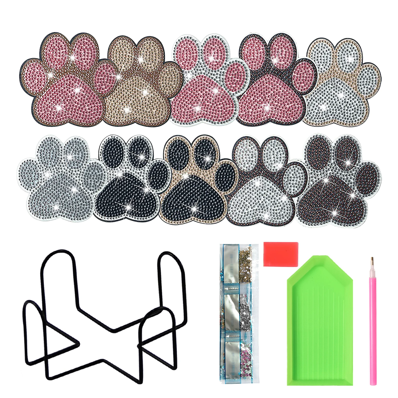 

10pcs Coffee Tables With Storage Shelf Painting Coasters The Elderly Diamond Hands-on Ability Vases Children Cute Cat Paw Adults