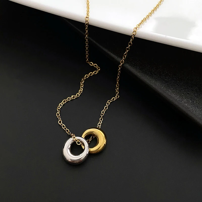 

Contrast Double Circle Pendant Necklaces for Women Goth Vintage Choker Necklace Stainless Steel Minimalist Jewelry Gifts 2022