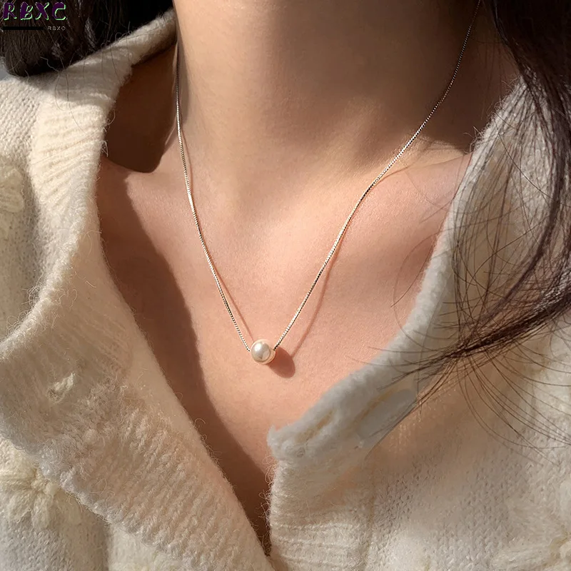 

RXBC 925 Sterling Silver Pearl Necklace 2022 New Female Minority collarbone chain advanced design sense light luxury jewelry