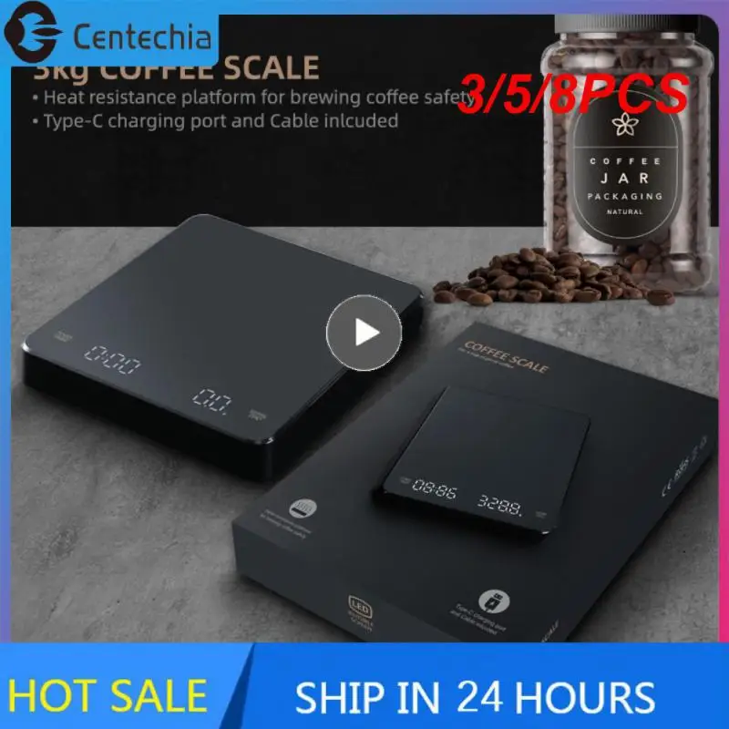 

8PCS 3kg / 0.1g New LED Screen Charging Coffee Scale Timing Hand Brewing Coffee Electronic Scale Household Kitchen Scale