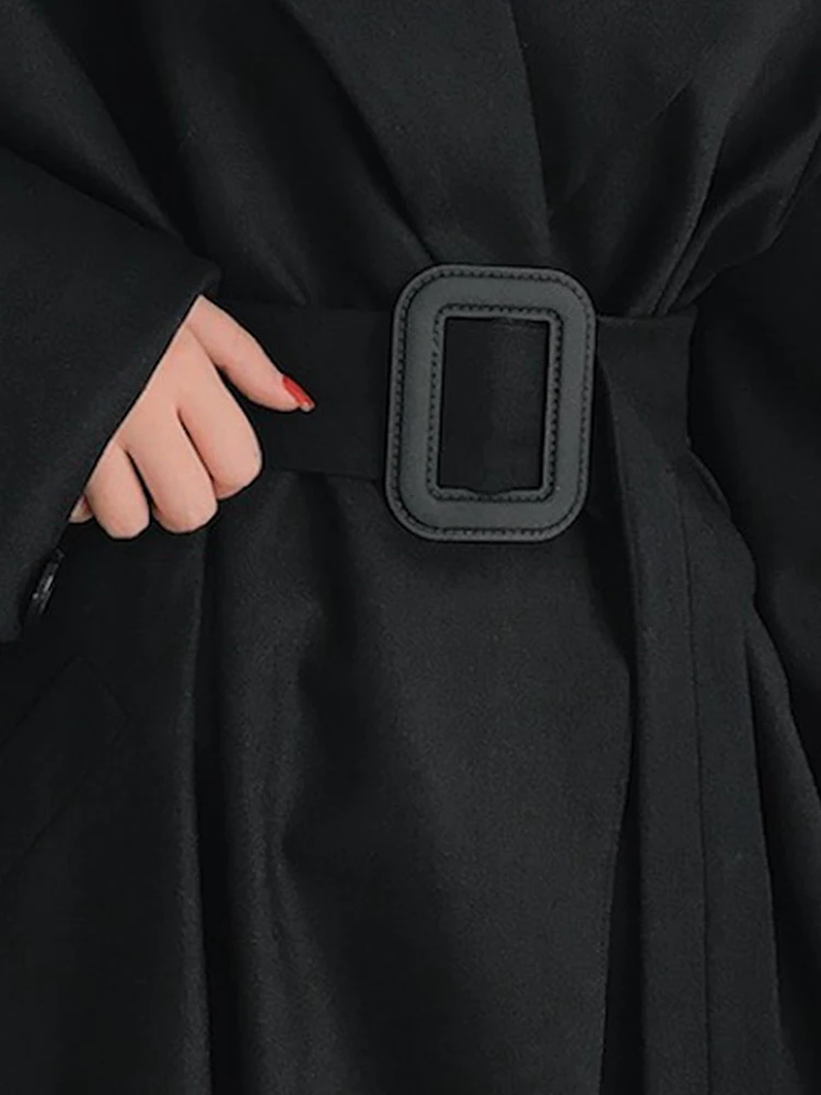 Lautaro Весенне-осенний длинный черный тренч женский оверсайз с ремнем Подиум