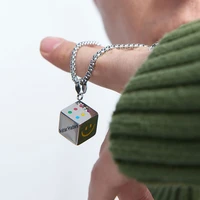 trendy punk smiley metal cool cube dice pendant necklace lucky gifts for men fashion jewelry