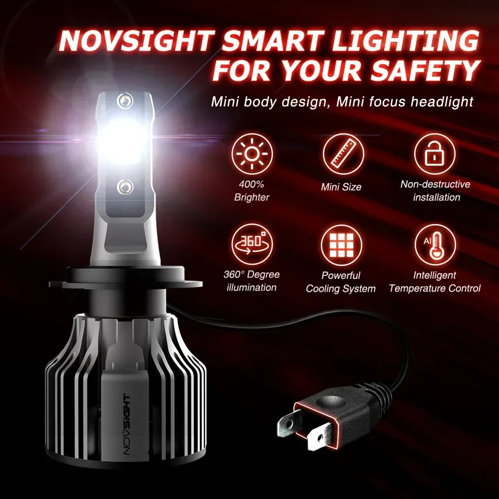Фото Светодиодные лампы для автомобильных фар NOVSIGHT 72W 10000LM 6000K Автомобильные фары Автомобильные аксессуары H7 H1 H3 H4 H11 H8 H9 H13 9005 9006 9012 9007 №4