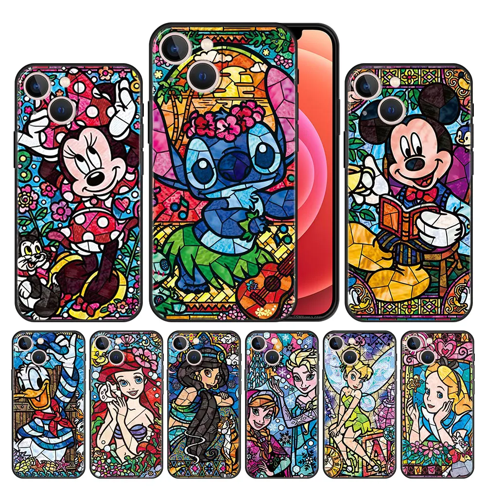 

Phone Case Cover for iPhone 11 12 13 Pro Max Xs 7 8 Plus 6 5 SE XR Mini Silicone TPU Matte Disney Stitch Mickey Princesses