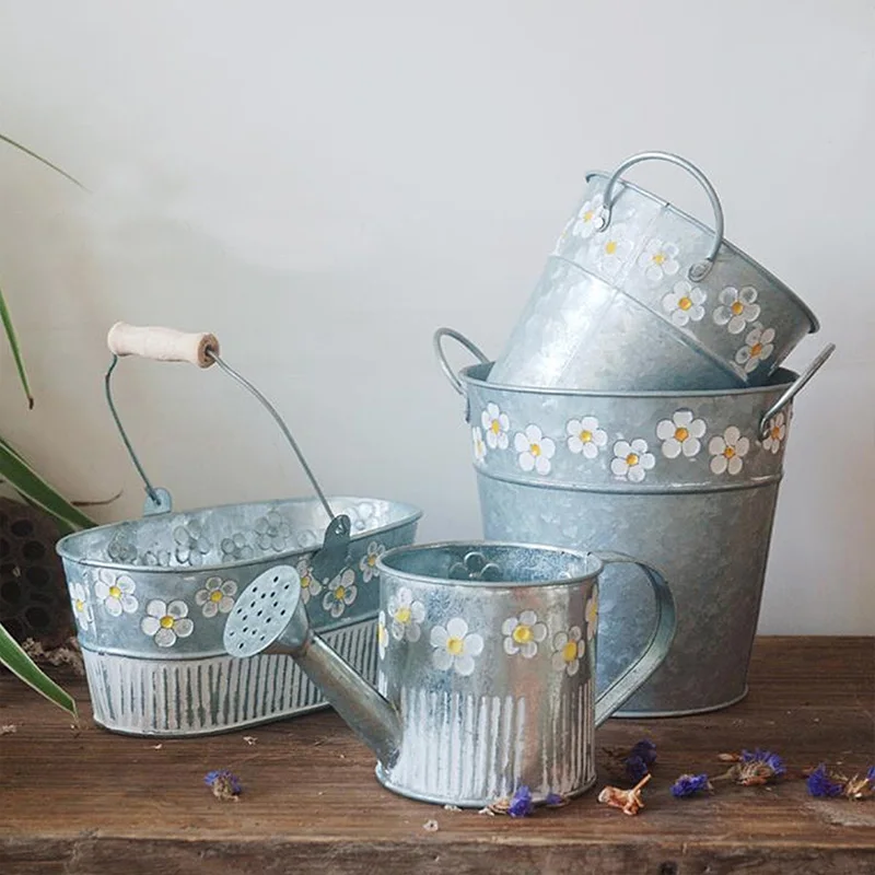 Винтажный тисненый Железный цветочный горшок настольные цветы ваза растение