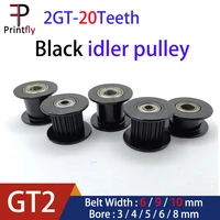 printfly 2gt black idler pulley 20teeth width 6 10 15mm bore 3 4 5 6 8mm bearing timing belt 3d printer accessories tensioning