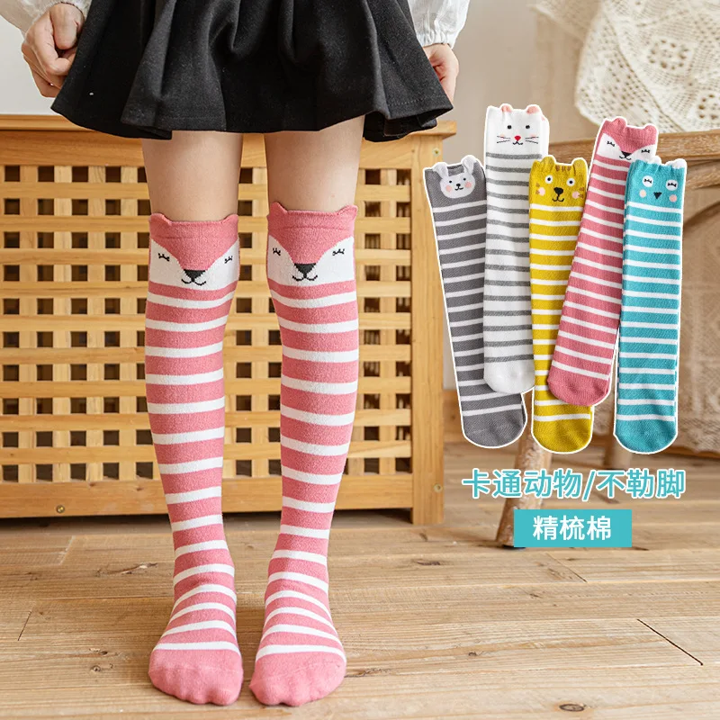 5pairs/lot 2022 Girls Socks Cartoon Fox Rabbit Tiger Owl Girl's Medium High Tube Socks Cotton Children's Knee Length Socks 2-12Y