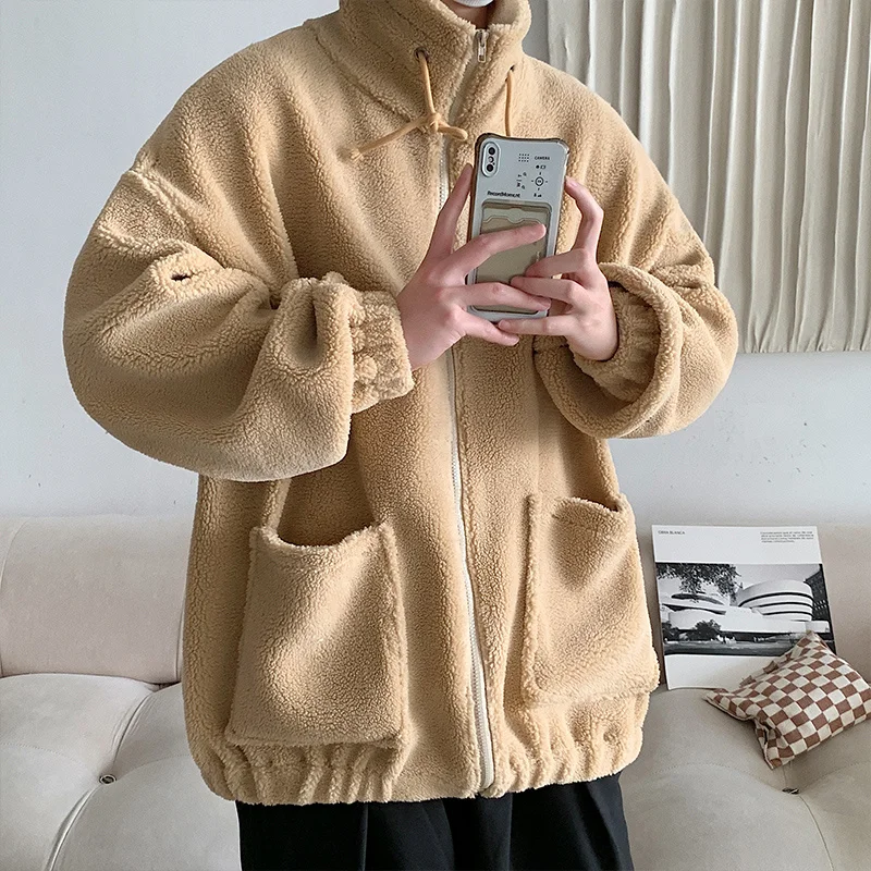 Winter Jacket Men Warm Fashion 3-color Casual Thickened Lamb Hair Jacket Men Streetwear Korean Loose Thick Short Coat Mens M-3XL