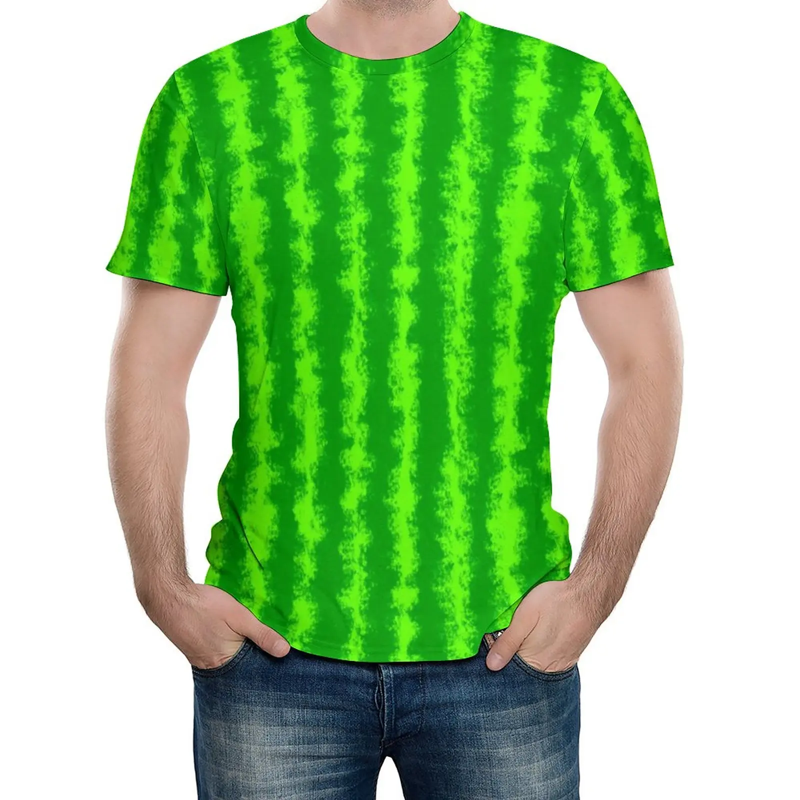 

Green Striped T Shirt Men Watermelon Print Kawaii T Shirts Summer Vintage Tee Shirt Short-Sleeve Graphic Oversize Tops