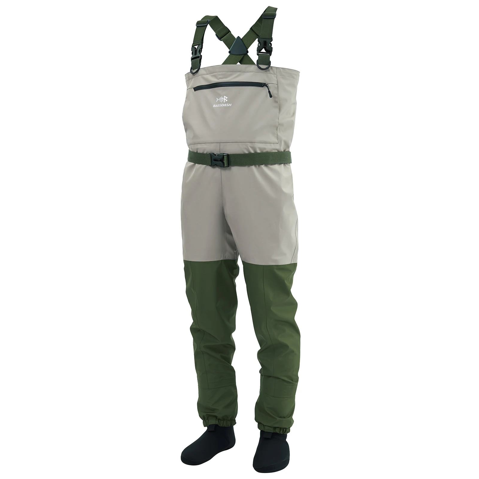 

Bassdash IMMERSE Men Fly Fishing Waders Breathable Stocking Foot Waterproof Lightweight Chest Wader Dark Bottle Green