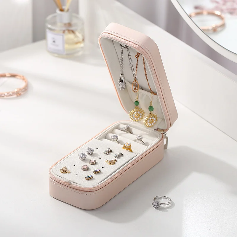 

Simple Portable Jewelry Box Earrings Earrings Necklace Jewelry Box Korean Pu Double-layer Storage Box Organizer Brush Holder For