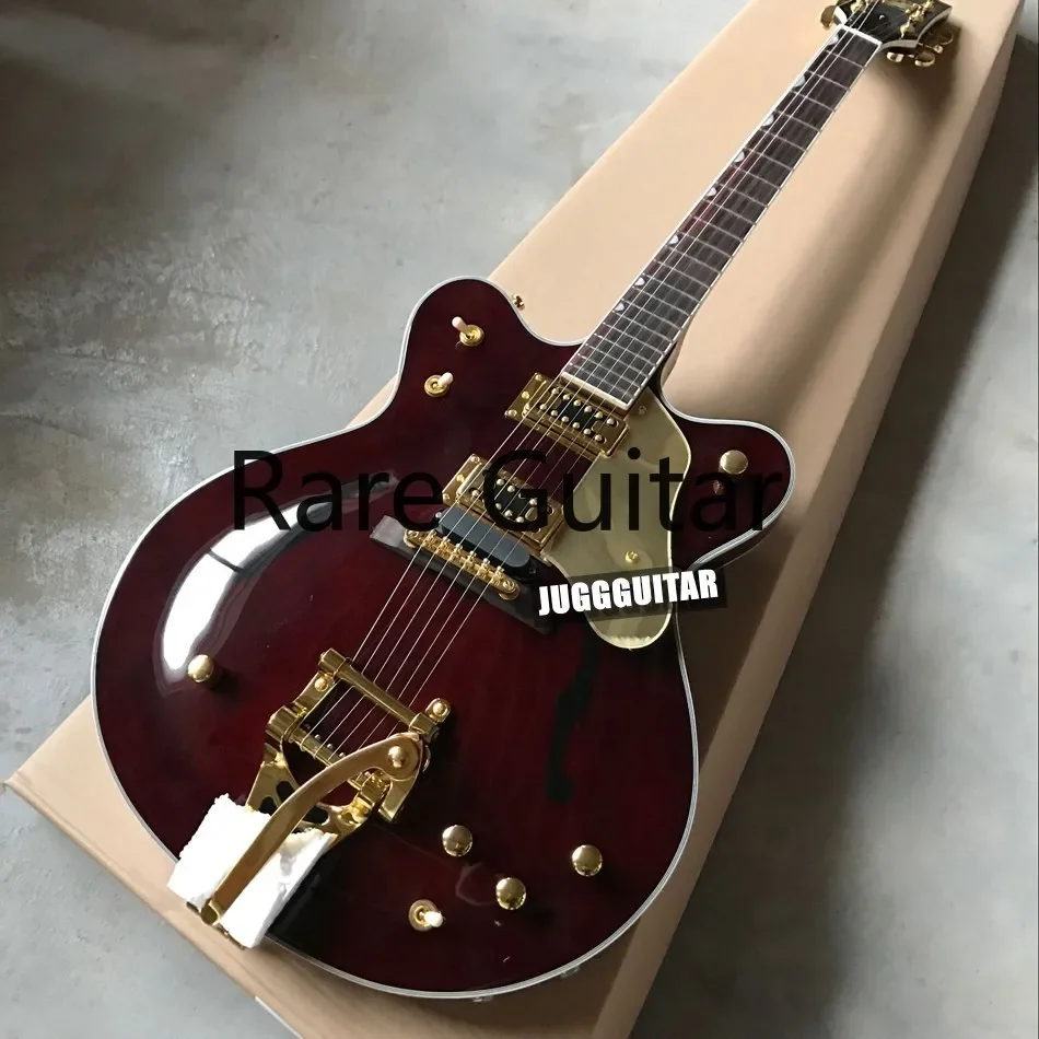 

Rhxflame Custom 2017 New Arrival Gre G6122-1962 Brown Jazz Semi Hollow Body Guitar Bigs Tremolo Bridge Gold Drop