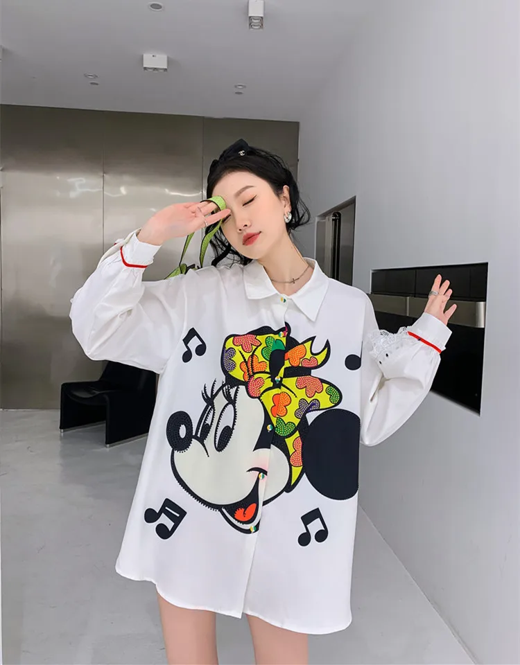 

Рубашка COIGARSAM, женские топы, весна 2022, новые модные повседневные свободные женские рубашки с принтом из мультфильма, Прямая поставка