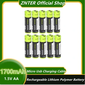 ZNTER 10pcs AA 1.5V 1700mAh Battery Rechargeable Lithium Polymer Battery Rechargeable By USB Cable Batterias Drop Ship