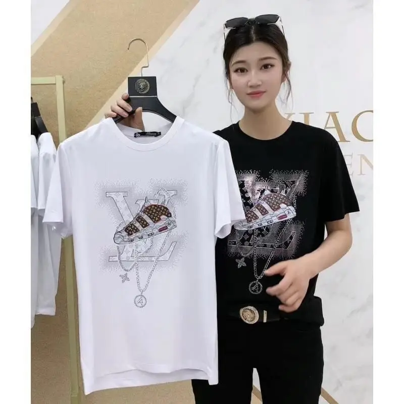 Футболка женская с коротким рукавом модный топ свободного покроя круглым