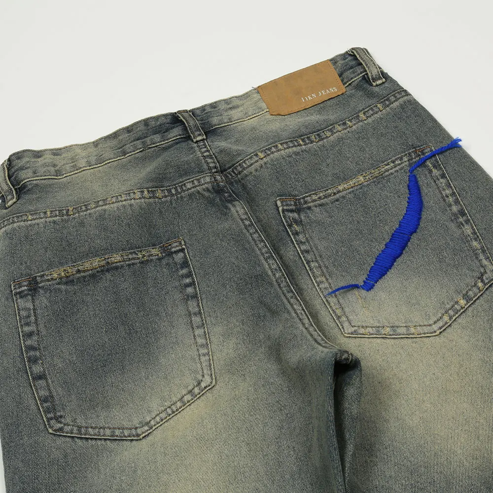 Ripped Hole Distressed Washed Straight Mens Long Jeans Pants Oversized Casual Streetwear Loose Denim Trousers Retro Pantalones