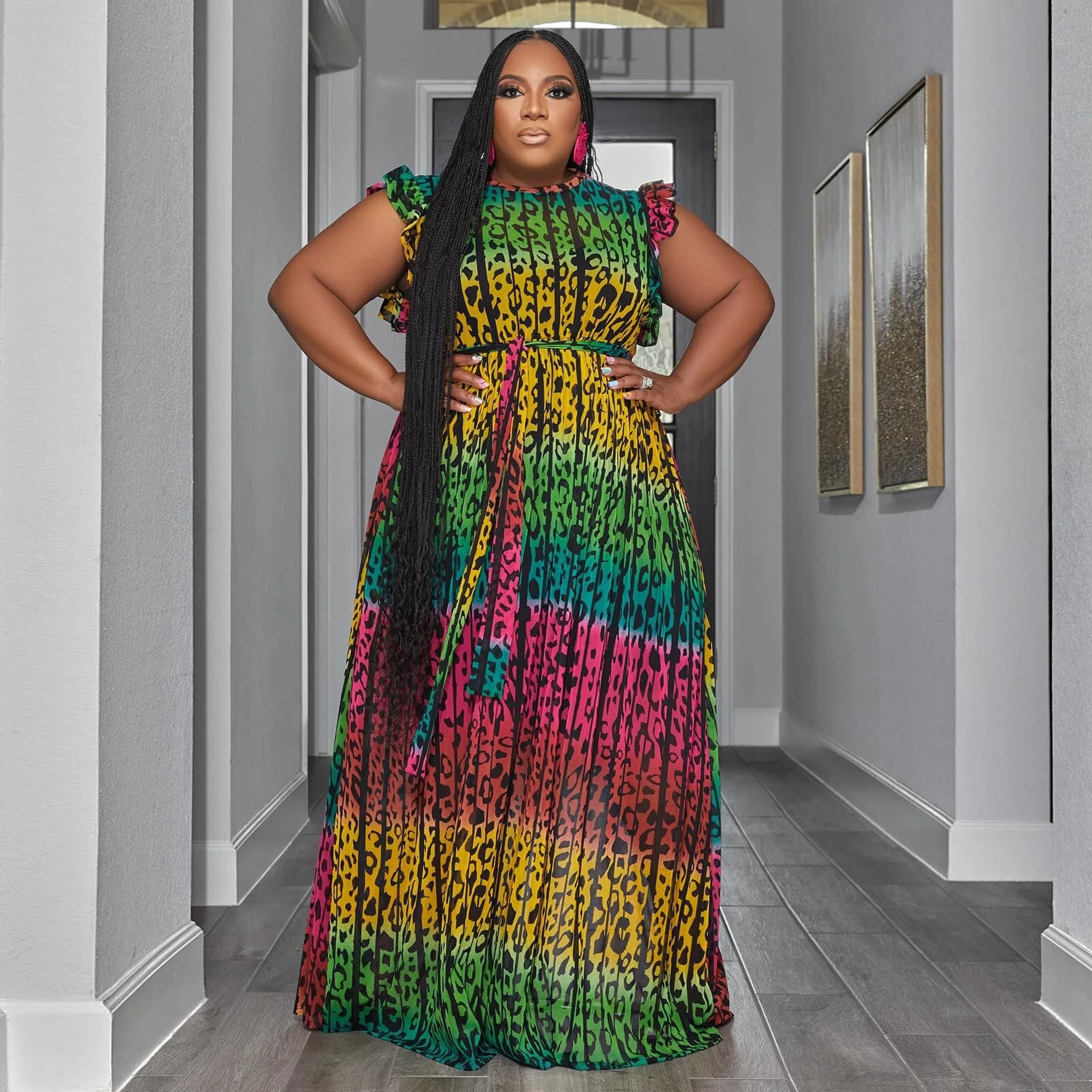 Plus Size Elegant Dresses For Chubby Women Leopard Puff Sleeve Cloth Lady Casual Luxury Robe 2023 Summer Trendy 5xl New In Dress