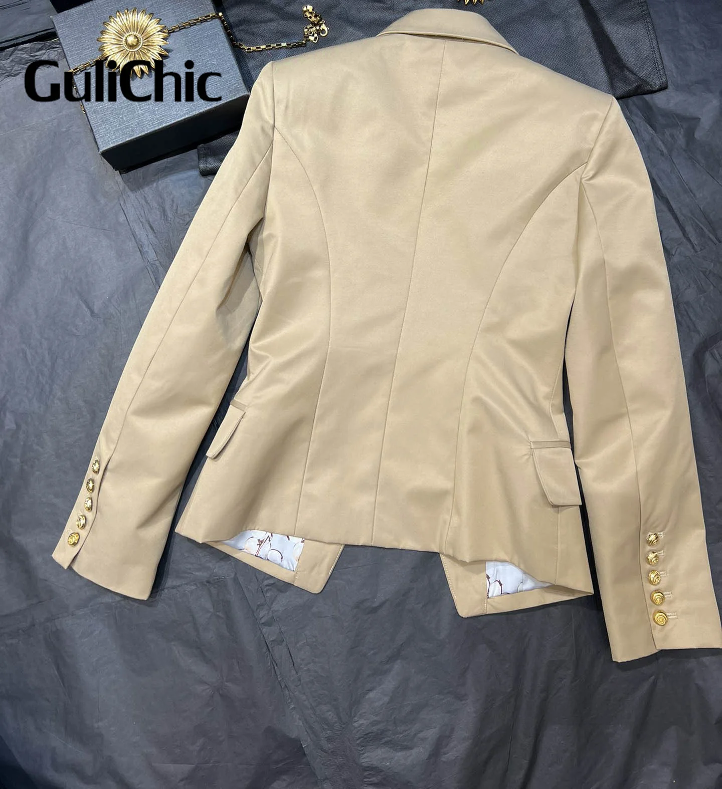 10.31 GuliChic женский классический золотой пуговице темпераментный комплект с