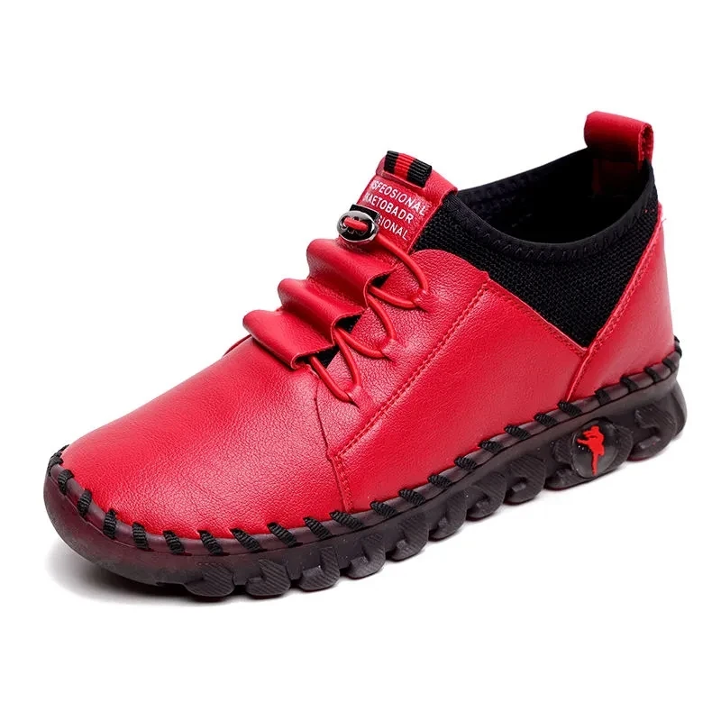Sewing Oxfored Sneakers Black Beige Red Loafers Women Leather Soft Sole Spring Flats 2022 Luxury Brand Womens Leather Moccasins