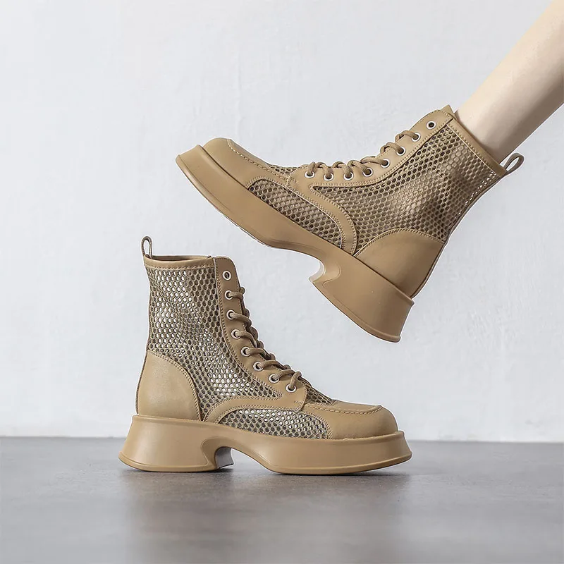 

Women Shoes 2022 Thick Heel Square Toe Fashion Summer Women Boots Mesh Breathable Hollow Martin Boots Casual Platform Sandals