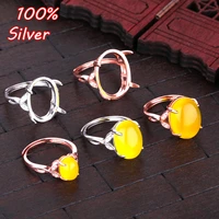 925 silver color adjustable blank ring base fit 791014121613181520mm glass cabochons cameo settings diy jewelry making