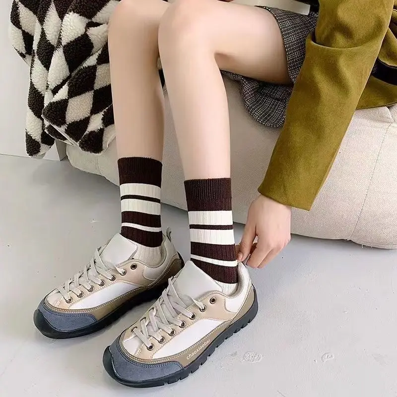 Yasuk All Season Women's Fashion Soft Print Flower All-Match Lovely Girl Casual Comfortable Socks 5Pcs Cotton Stripe Bear