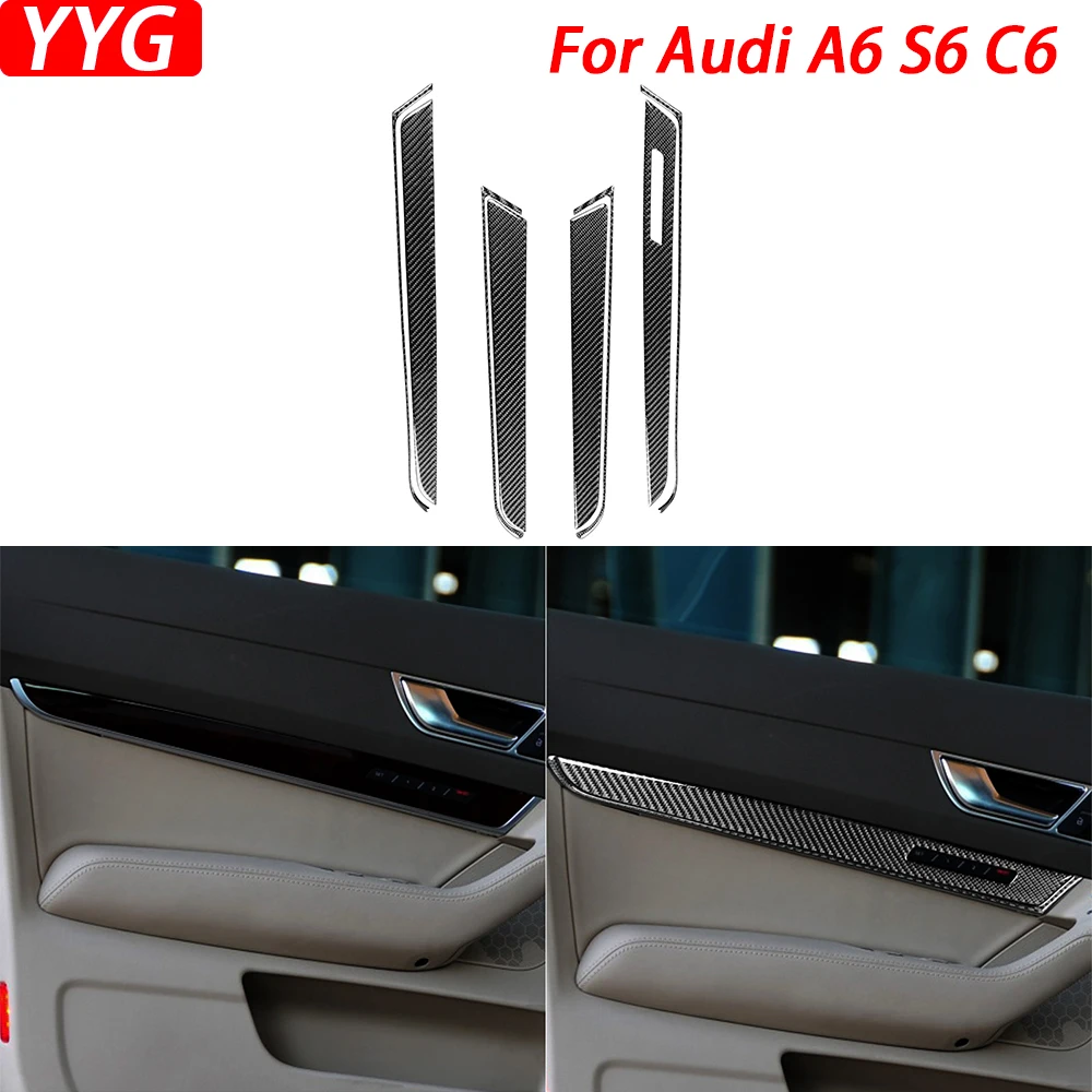 

For Audi A6 S6 C6 2005-2011 Carbon Fiber Door Inner Panel Decorative Strips Styling Car Interior Decoration Accessories Sticker
