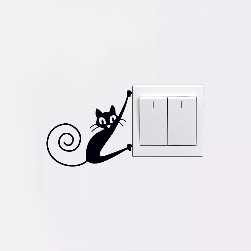 

NEW2022 Cute little animal cat switch wall sticker bedroom living room switch decorations mural home decor decals PVC stickers w