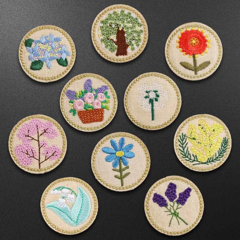 

Round plant Embroidery Sticker Dandelion Flower Embroidery Cloth Sticker Micro Chapter Rose Patch DIY Sticker clothes decoration