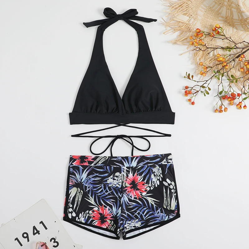 

Women's New Split Swimsuit Flat Sports Hanging Neck Lace-up Backless Europe and The United States Swimsuit Beauty Back Two Sets