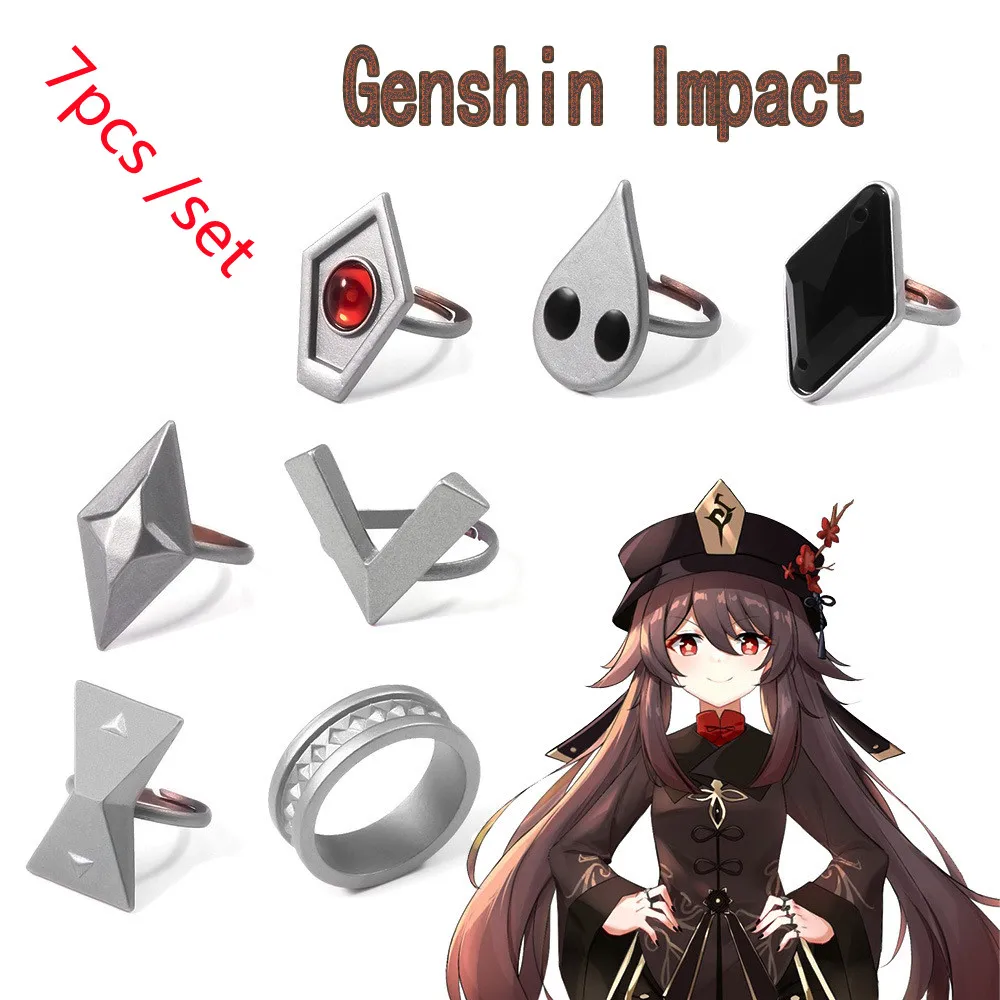 

Hu Tao Ring 7pcs Cosplay Accessories Rings Set Props Project Characters Anime Metal Ring Gift For Unisex Game Genshin Impact