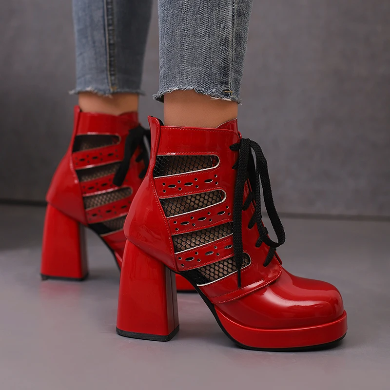 Женские летние ботинки Abkle на платформе 2024 Лоскутные сетчатые туфли шнуровке из