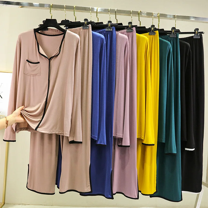 Домашняя одежда из модала пижамный комплект 2 предметов Топ с длинным рукавом и