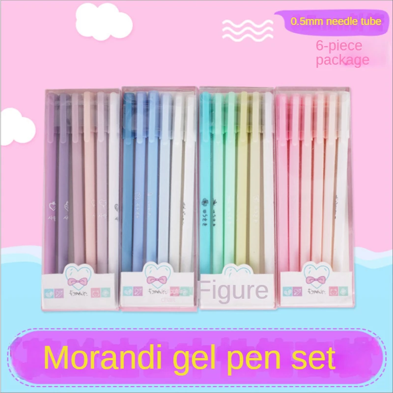 

6Pcs/Set Morandi Color Gel Pen 0.5mm Black Kawaii Quick Drying Student Writing Signature Pen Office School Stationery Supplies