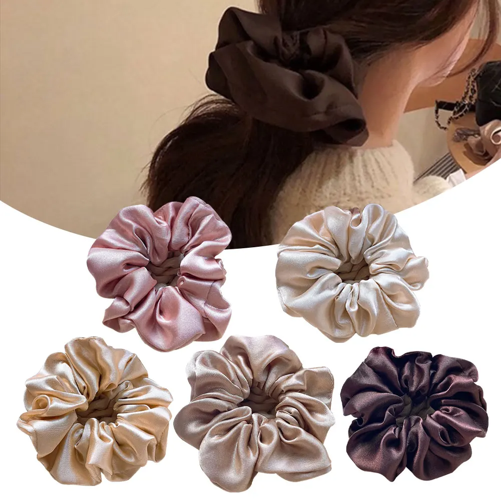

5pcs Gift Daily Headwear Hair Tie Soft Satin Elastic Band Fashion DIY Smooth Thin Thick Ponytail Holder Cute Solid Stylish