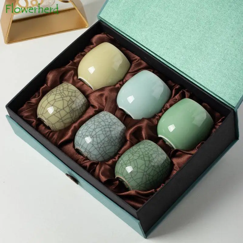 

Celadon Tea Cup Kung Fu Tea Set of 6 Teaware Ceramic Water Cup Longquan Ge Kiln Ice Crack Master Cup Single Tea Cup Gift Box