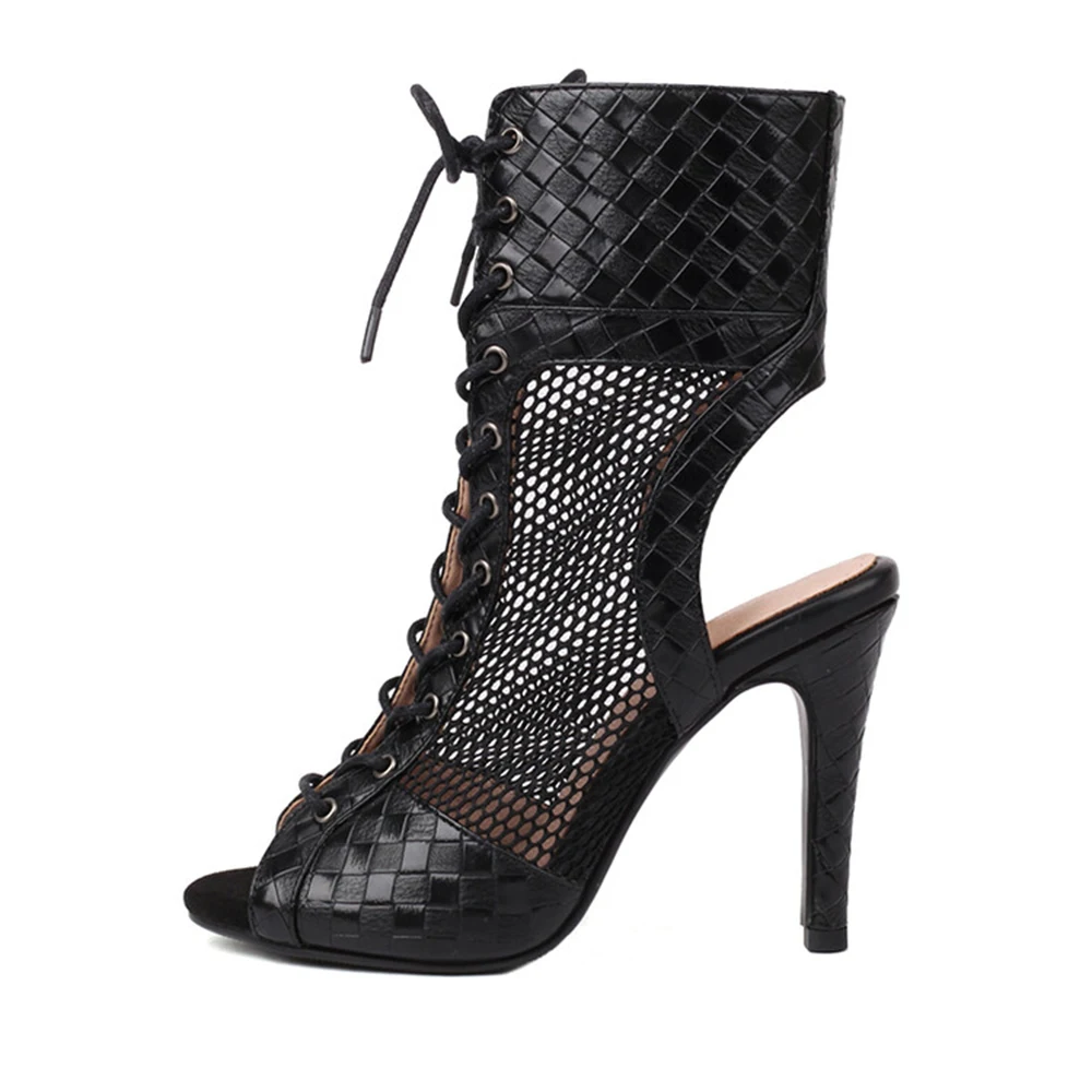 

2023 Women Heels Soft Peep Toe Boots Ladies Shoes Slipery Sole Customizable Latin Dancing Sexy Stilettos Booties CD-009