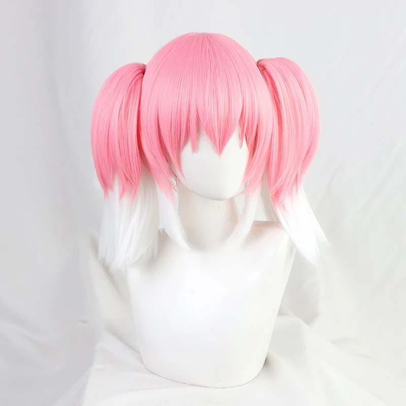 Парик косплея бездарной Наны Хираги с градиентом розового и белого цветов с двумя косичками + накладная косынка.