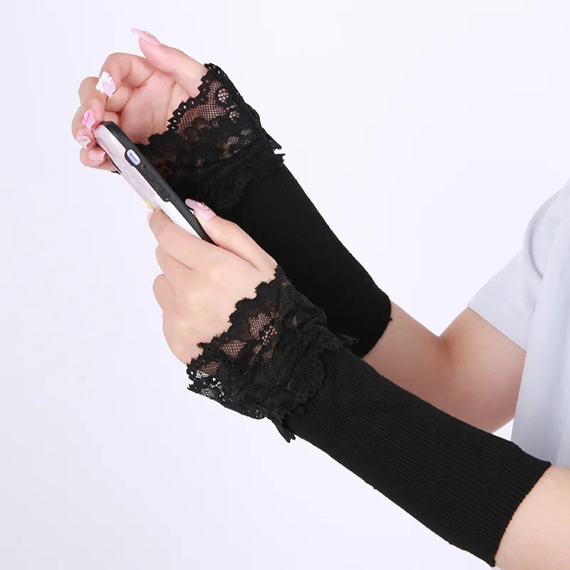 

Women Lace Cuff Cotton Sexy Casual Arm Sleeves Fake Cuff Knitted Black And White Mid-length Spring Autumn 20-50cm Arm Warmer