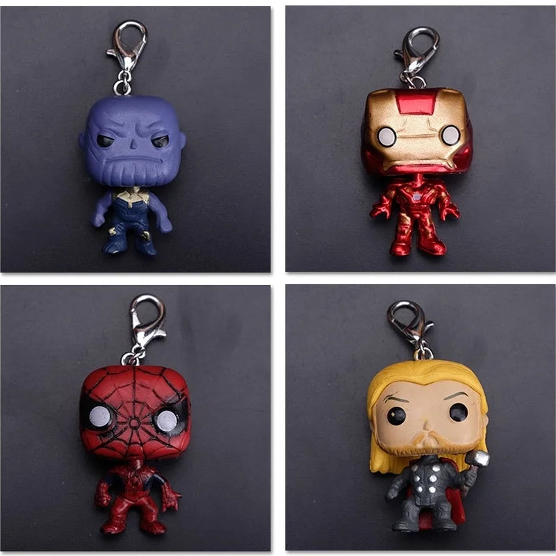 

Marvel's The Avengers Figure Thor Hulk Deadpool Black Panther Captain America Thanos Keychain Pendant Head Movable Toy