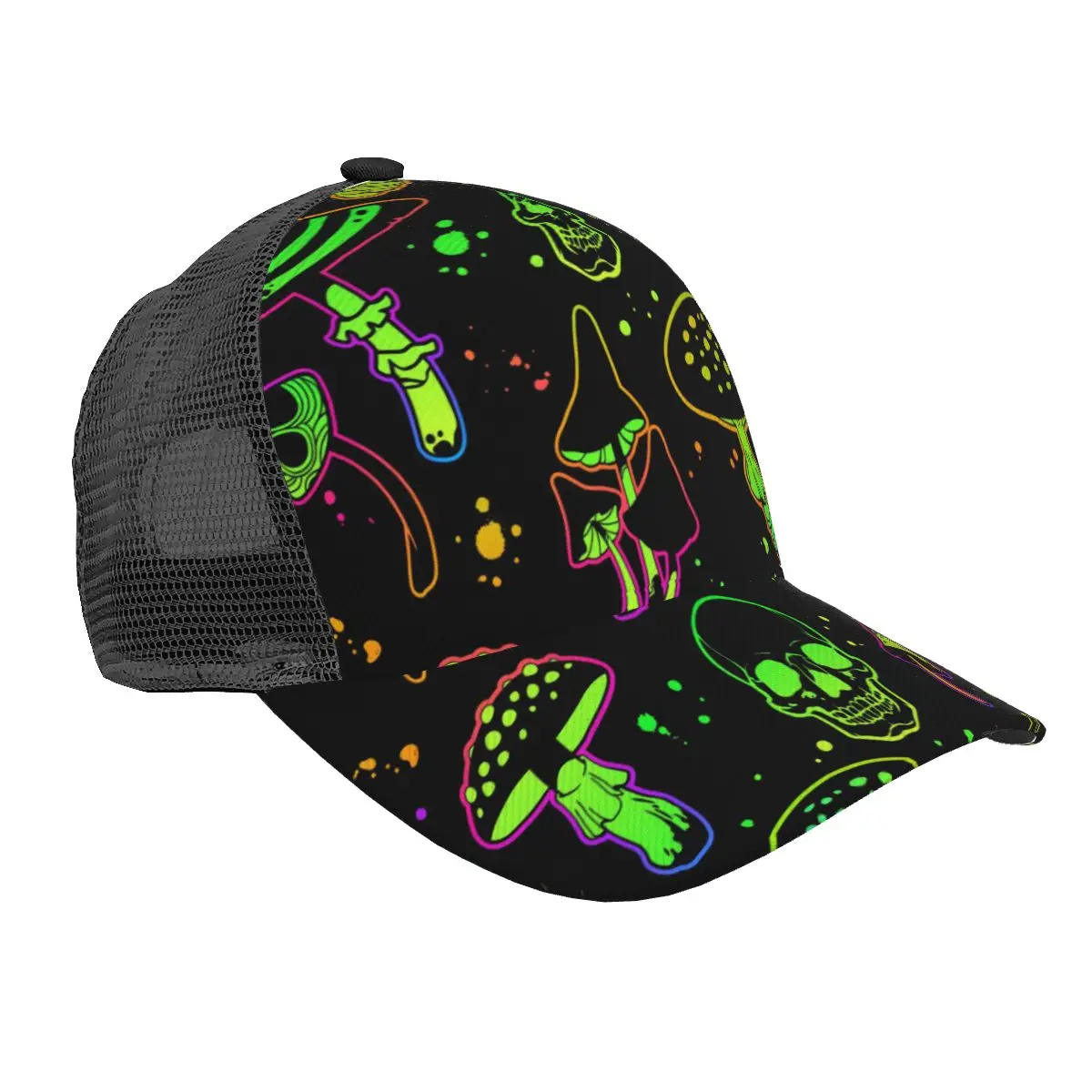 

Unisex Cap Casual Mesh Baseball Cap Poisonous Mushrooms And Skulls Adjustable Snapback Hat For Hip Hop Trucker Cap