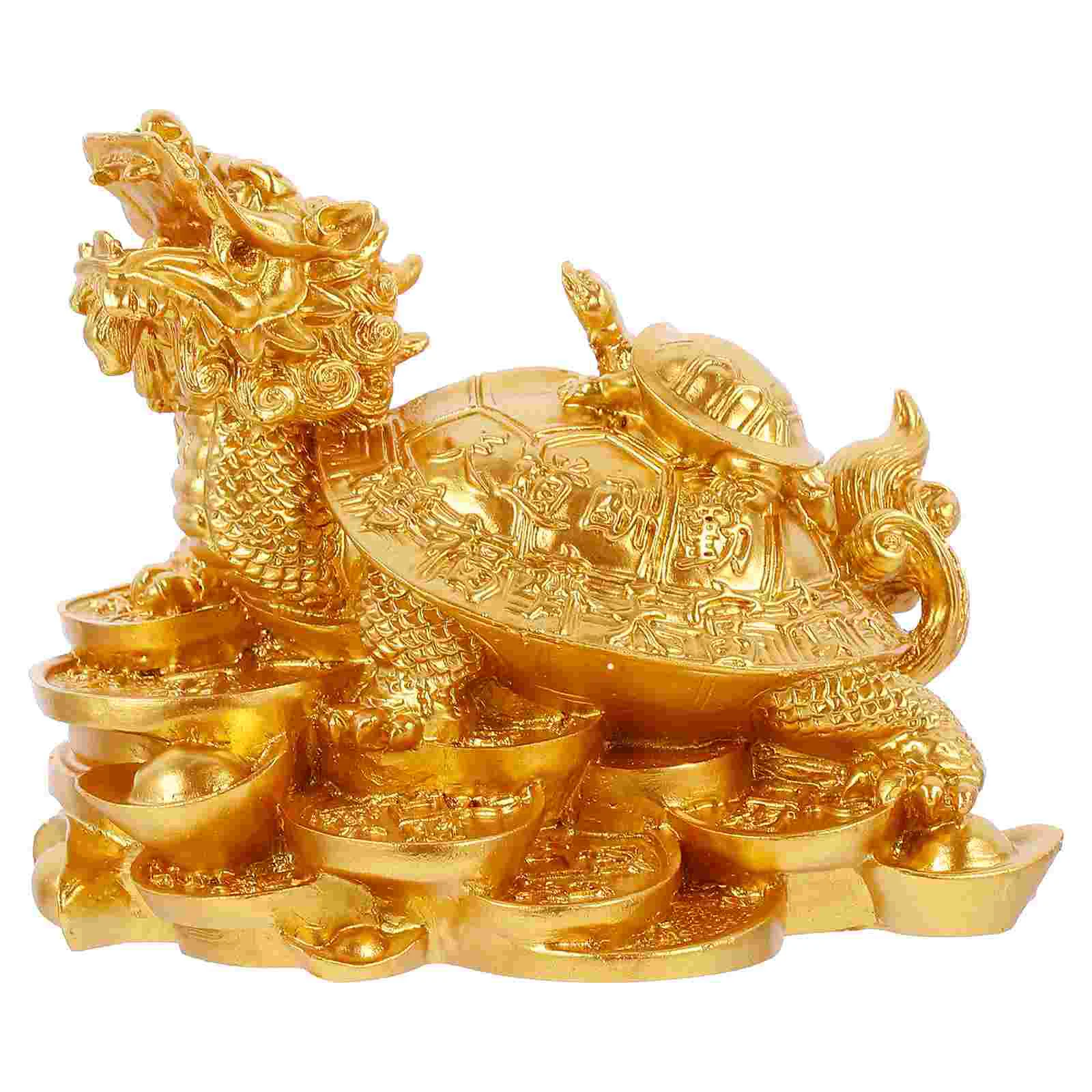 

Statue Dragon Tortoise Golden Decor Year Turtle Gold Figurine New Wealth Toad Sculpture Chinese Table Frog Decoration Gift Lucky