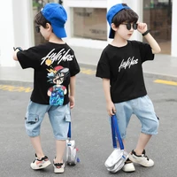 2022 teens new summer kids boys clothes goku t shirt demin pants jeans baby tracksuit child hokage sets 4 6 8 1012 years