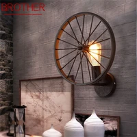 brother american style wall light round creative wheel shape design indoor retro lamp fixtures loft restaurant led sconce