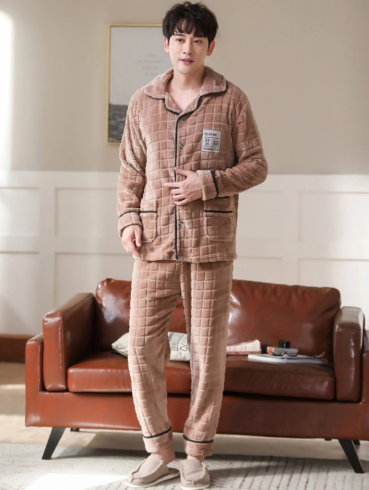 Men's Winter Thicken Flannel Pajamas Sets Male Long Sleeve Pajamas Plus Size Pijama Sleepwear Homewear Teenager Casual Pyjamas
